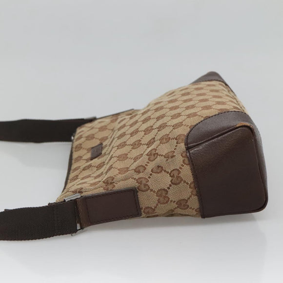 GUCCI GG Canvas Shoulder Bag Beige Silver 114273 Auth SW829