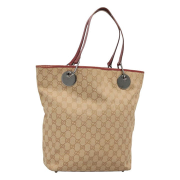 GUCCI GG Canvas Tote Bag Beige Silver 120836 Auth SW830