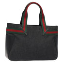 GUCCI Web Sherry Line Hand Bag Canvas Black 73984 Auth SW831-1