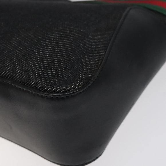 GUCCI Web Sherry Line Hand Bag Canvas Black 73984 Auth SW831