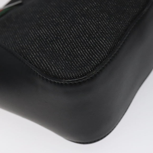 GUCCI Web Sherry Line Hand Bag Canvas Black 73984 Auth SW831