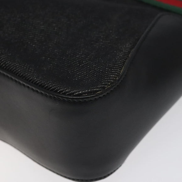 GUCCI Web Sherry Line Hand Bag Canvas Black 73984 Auth SW831