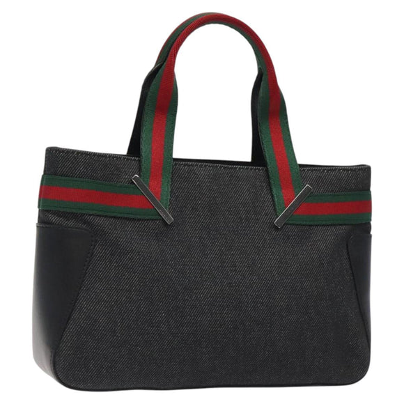 GUCCI Web Sherry Line Hand Bag Canvas Black 73984 Auth SW831
