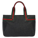 GUCCI Web Sherry Line Hand Bag Canvas Black 73984 Auth SW831-13