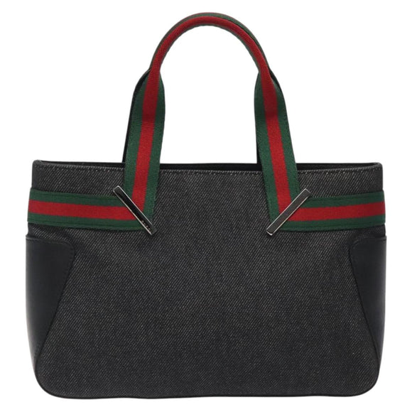 GUCCI Web Sherry Line Hand Bag Canvas Black 73984 Auth SW831