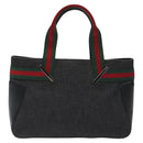GUCCI Web Sherry Line Hand Bag Canvas Black 73984 Auth SW831-2