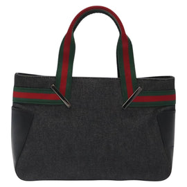 GUCCI Web Sherry Line Hand Bag Canvas Black 73984 Auth SW831 - 0