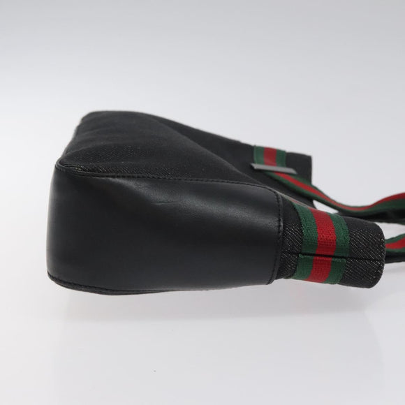GUCCI Web Sherry Line Hand Bag Canvas Black 73984 Auth SW831