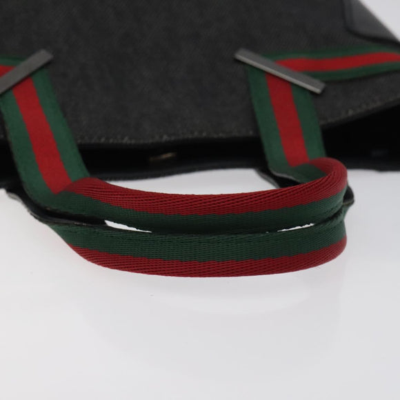 GUCCI Web Sherry Line Hand Bag Canvas Black 73984 Auth SW831