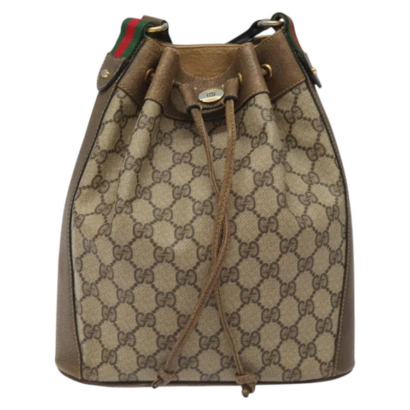 GUCCI GG Supreme Web Sherry Line Bag PVC Beige Gold 41 02 034 Auth SW837