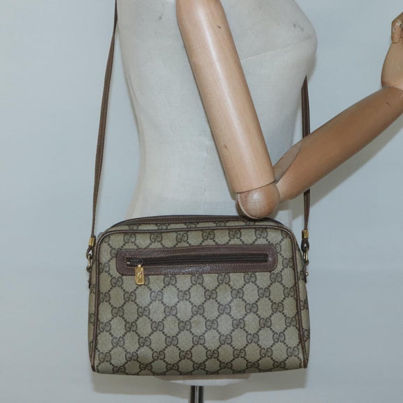 GUCCI GG Supreme Shoulder Bag PVC Beige Gold Auth SW844