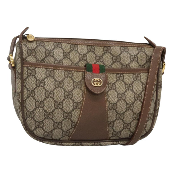 GUCCI GG Supreme Web Sherry Line Bag PVC Beige Gold 001 754 6177 Auth SW845