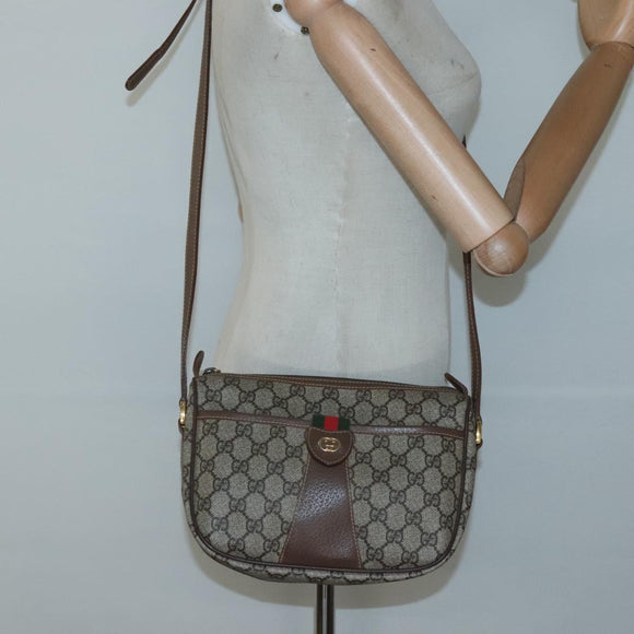 GUCCI GG Supreme Web Sherry Line Bag PVC Beige Gold 001 754 6177 Auth SW845