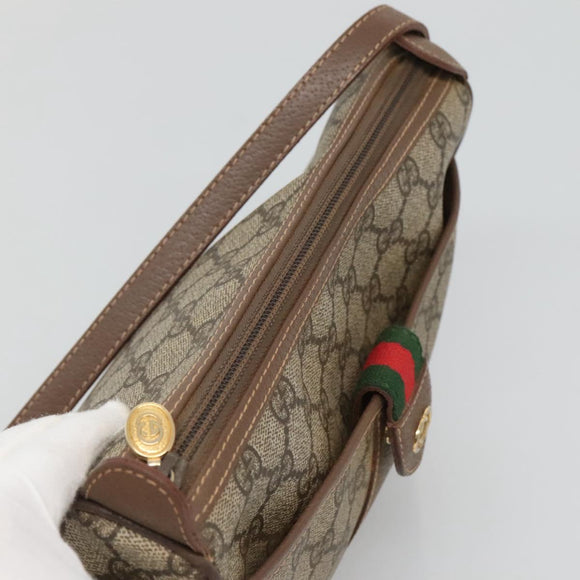 GUCCI GG Supreme Web Sherry Line Bag PVC Beige Gold 001 754 6177 Auth SW845