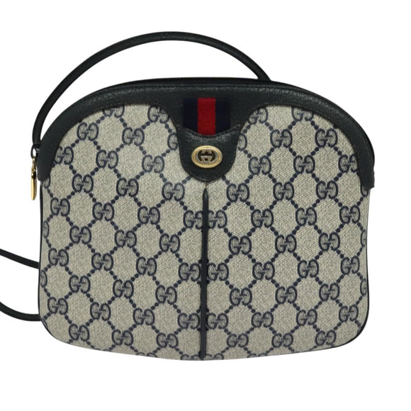 GUCCI GG Supreme Sherry Line Shoulder Bag PVC Navy Gold 904 02 047 Auth SW846