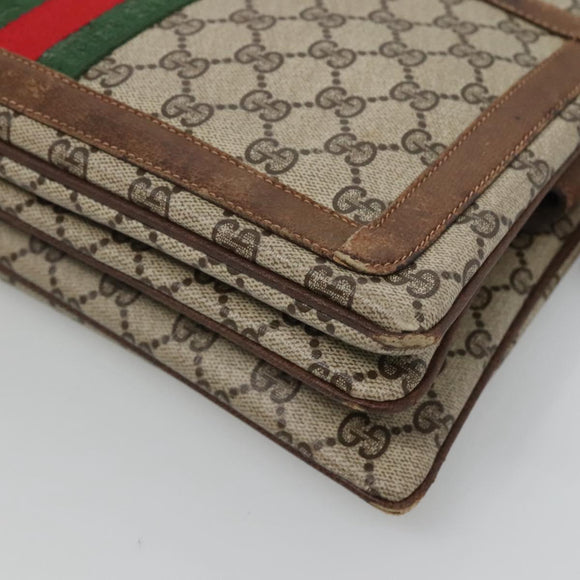 GUCCI GG Supreme Web Sherry Line Shoulder Bag PVC Beige Gold Auth SW849