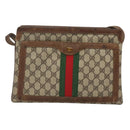 GUCCI GG Supreme Web Sherry Line Shoulder Bag PVC Beige Gold Auth SW849-2