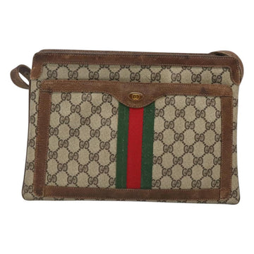 GUCCI GG Supreme Web Sherry Line Shoulder Bag PVC Beige Gold Auth SW849 - 0