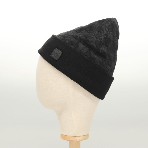 LOUIS VUITTON Knitted Fabrics Beanie Neopti Damier Hat Wool Black M77983 Auth SW875