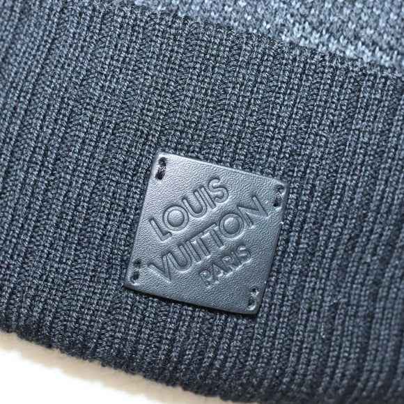 LOUIS VUITTON Knitted Fabrics Beanie Neopti Damier Hat Wool Black M77983 Auth SW875