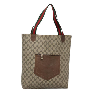 GUCCI GG Supreme Web Sherry Line Tote Bag PVC Beige Red Green Auth SW957