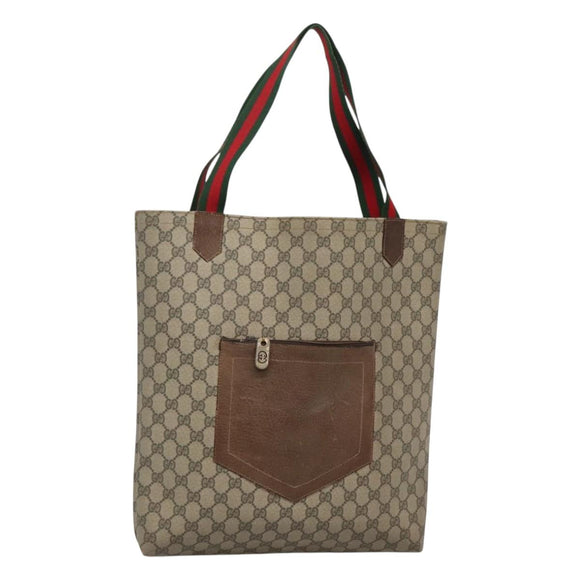 GUCCI GG Supreme Web Sherry Line Tote Bag PVC Beige Red Green Auth SW957