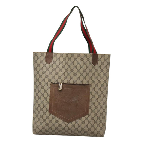 GUCCI GG Supreme Web Sherry Line Tote Bag PVC Beige Red Green Auth SW957