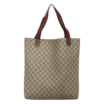 GUCCI GG Supreme Web Sherry Line Tote Bag PVC Beige Red Green Auth SW957 - 0