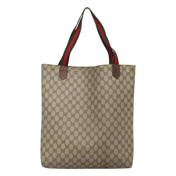 GUCCI GG Supreme Web Sherry Line Tote Bag PVC Beige Red Green Auth SW957