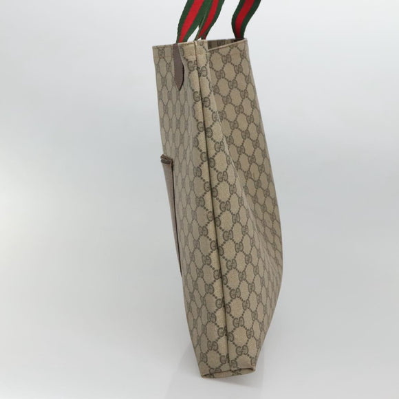 GUCCI GG Supreme Web Sherry Line Tote Bag PVC Beige Red Green Auth SW957