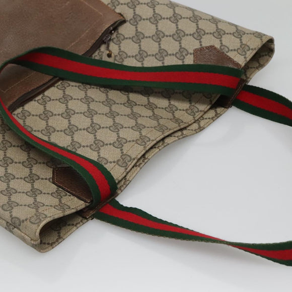 GUCCI GG Supreme Web Sherry Line Tote Bag PVC Beige Red Green Auth SW957