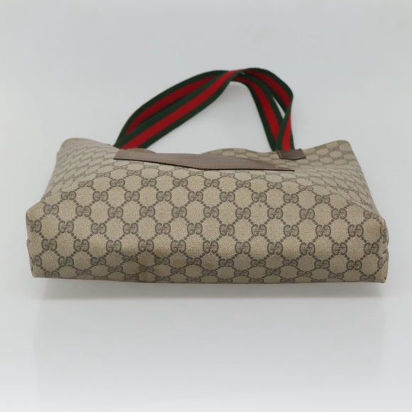 GUCCI GG Supreme Web Sherry Line Tote Bag PVC Beige Red Green Auth SW957