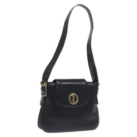 GUCCI Shoulder Bag Leather Black Gold Auth SW972