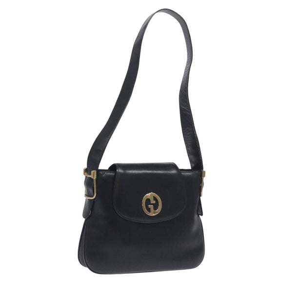GUCCI Shoulder Bag Leather Black Gold Auth SW972