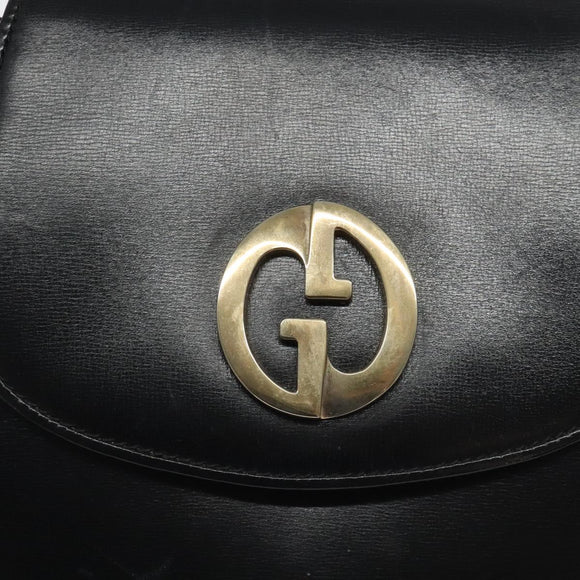 GUCCI Shoulder Bag Leather Black Gold Auth SW972