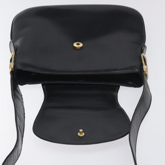 GUCCI Shoulder Bag Leather Black Gold Auth SW972