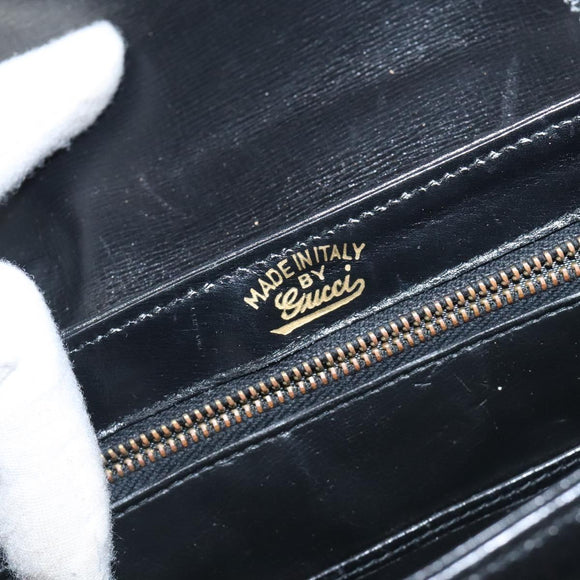 GUCCI Shoulder Bag Leather Black Gold Auth SW972