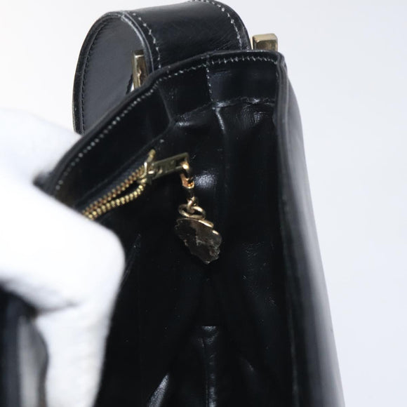 GUCCI Shoulder Bag Leather Black Gold Auth SW972