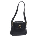 GUCCI Shoulder Bag Leather Black Gold Auth SW972-1