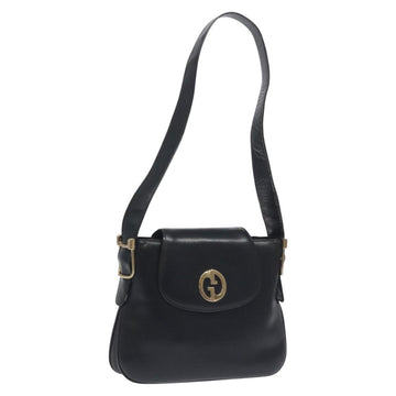 GUCCI Shoulder Bag Leather Black Gold Auth SW972