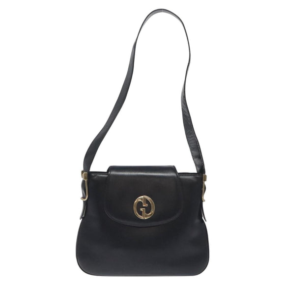 GUCCI Shoulder Bag Leather Black Gold Auth SW972
