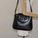 GUCCI Shoulder Bag Leather Black Gold Auth SW972-23
