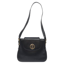 GUCCI Shoulder Bag Leather Black Gold Auth SW972 - 0
