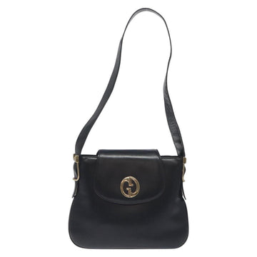 GUCCI Shoulder Bag Leather Black Gold Auth SW972 - 0