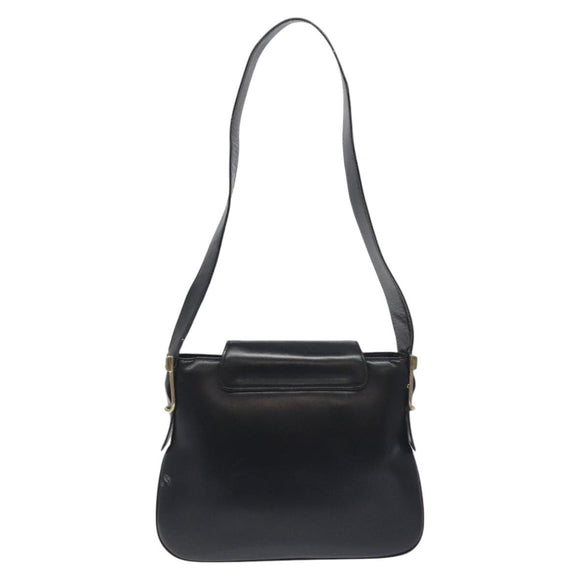 GUCCI Shoulder Bag Leather Black Gold Auth SW972