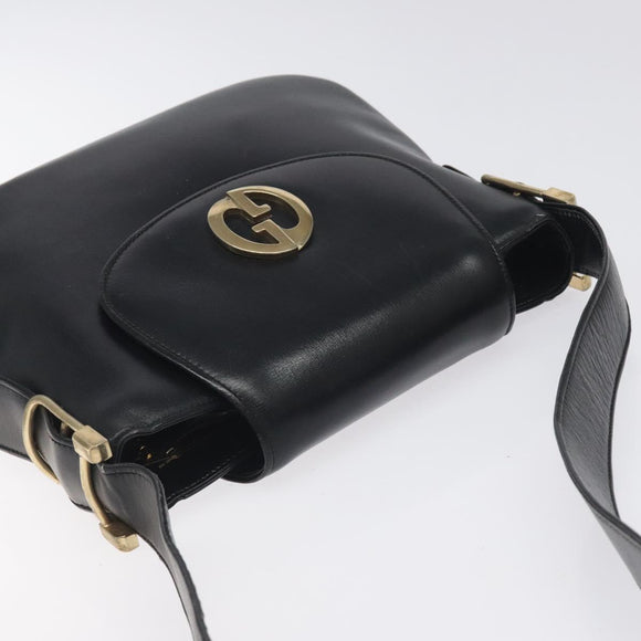 GUCCI Shoulder Bag Leather Black Gold Auth SW972