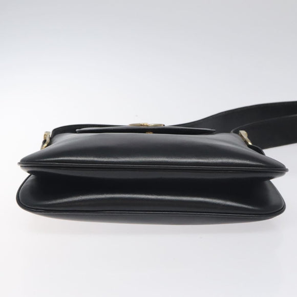 GUCCI Shoulder Bag Leather Black Gold Auth SW972