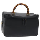 GUCCI Bamboo Hand Bag Leather Black Gold 013 122 2491 Auth SW974-1