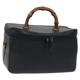 GUCCI Bamboo Hand Bag Leather Black Gold 013 122 2491 Auth SW974