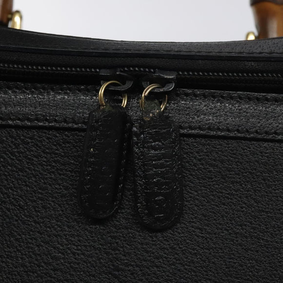 GUCCI Bamboo Hand Bag Leather Black Gold 013 122 2491 Auth SW974